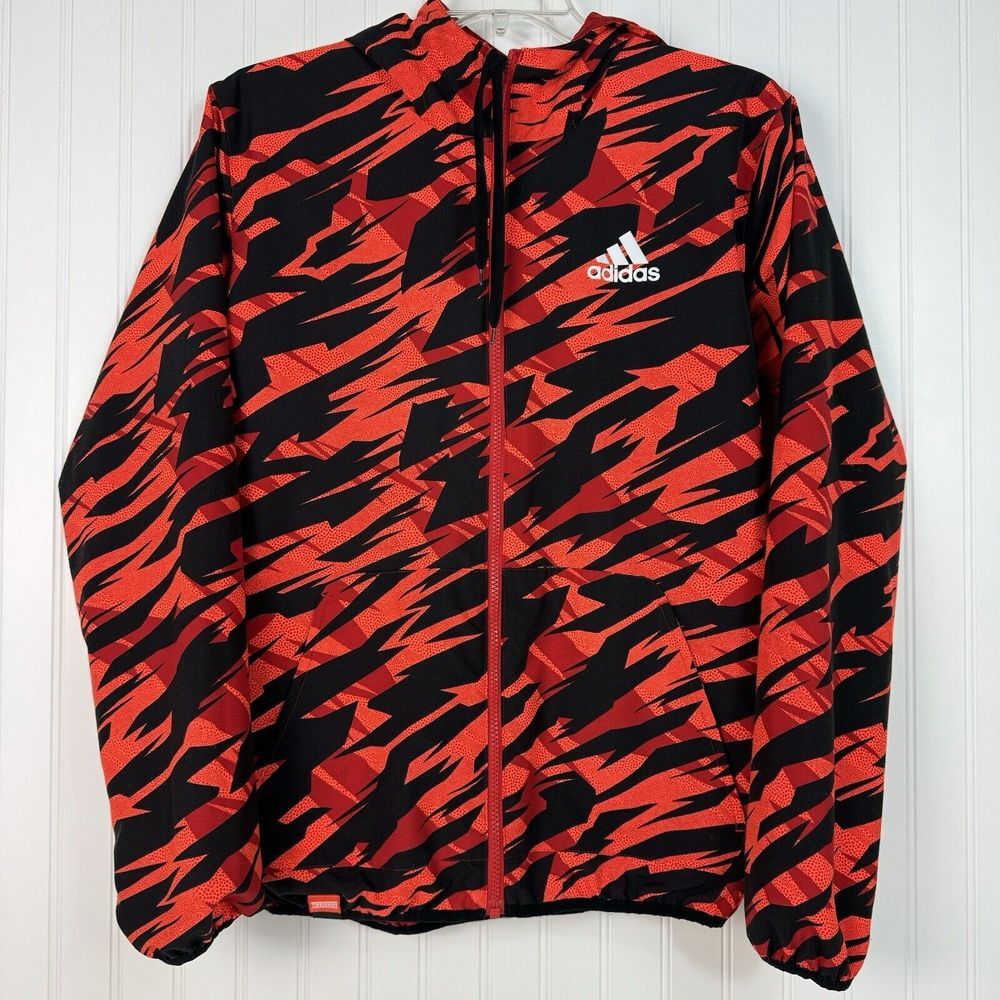 Adidas Jacket Mens S Red Logo Basketball Windbreaker Reversible Pockets‎